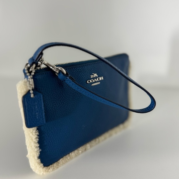 COACH Blue Extra Large Leather Sherpa Wristlet